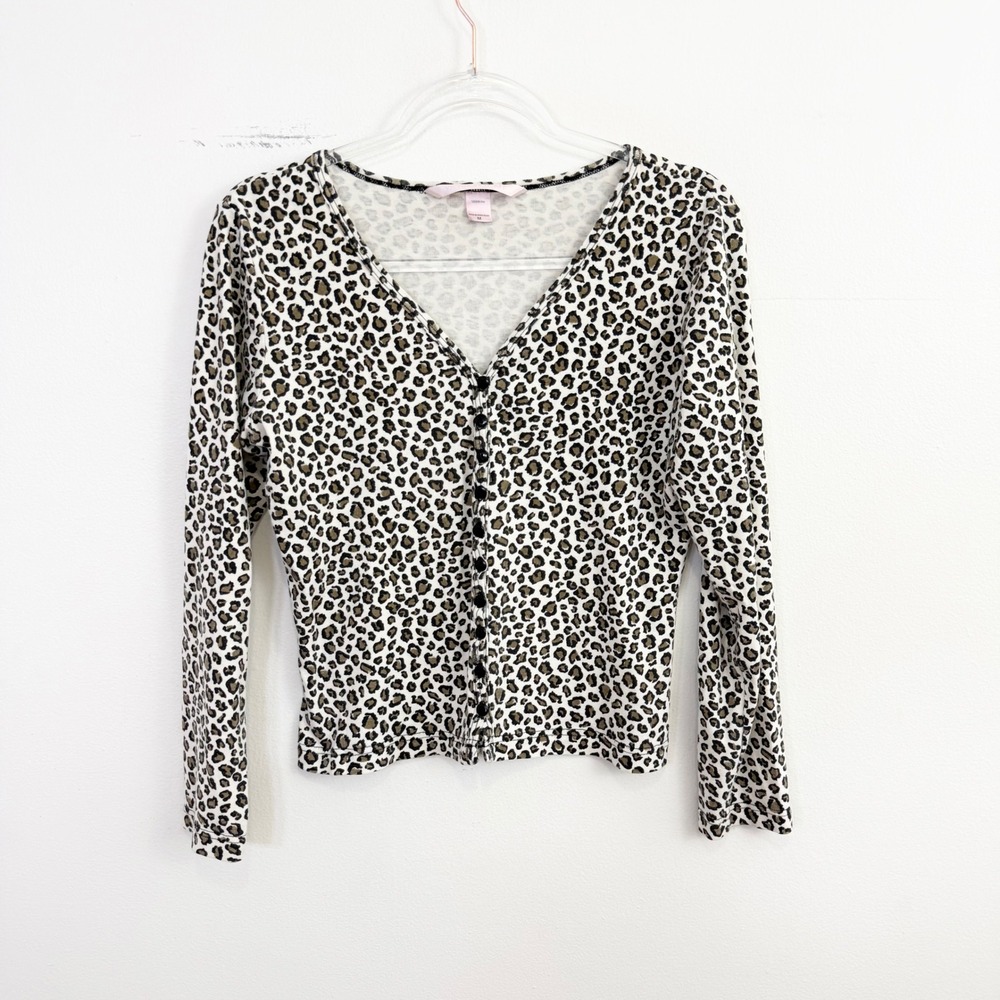 Vintage Y2K Victoria's Secret Leopard Print Button Front Long Sleeve Top Medium